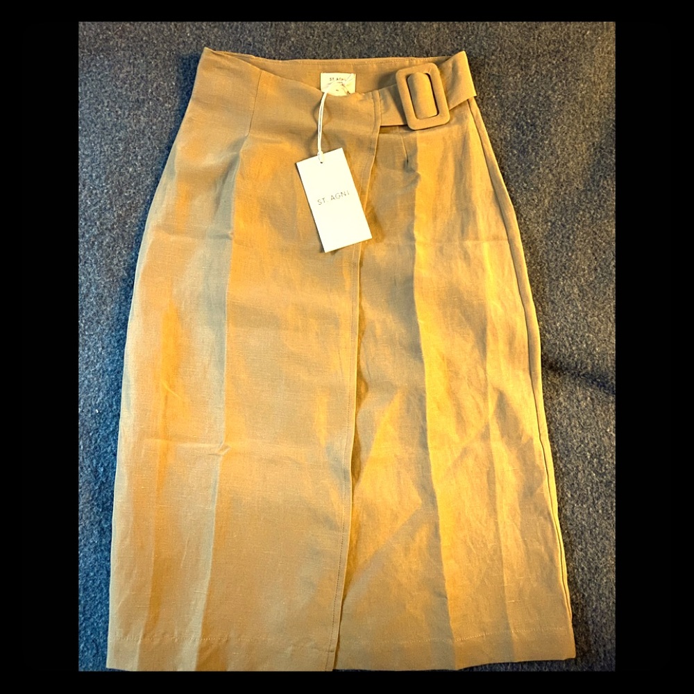 St. Agni Cella Camel Tan Belted Wrap Skirt xs